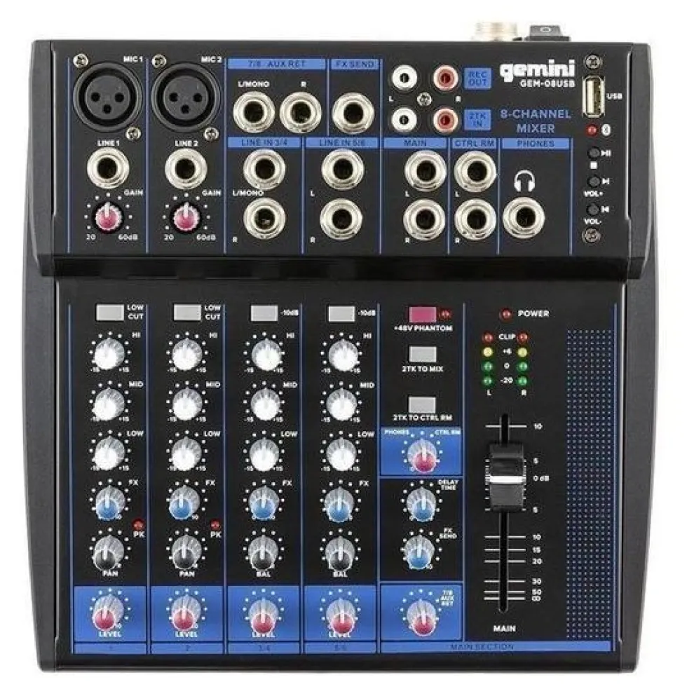 Mixer disc jockey Gemini GEM 08USB PROFESSIONAL Black