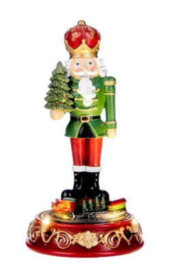 Nutcracker in poliresina con treno in movimento con LED e musica • Ø 11 x h 21 cm - Carillon