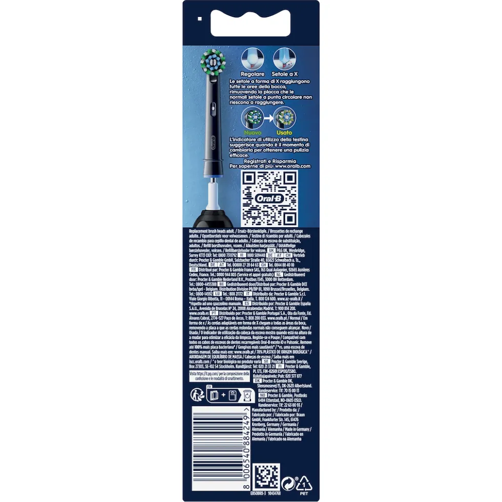 Oral-B testine Pro Cross Action nere, 3 pezzi con setole a X