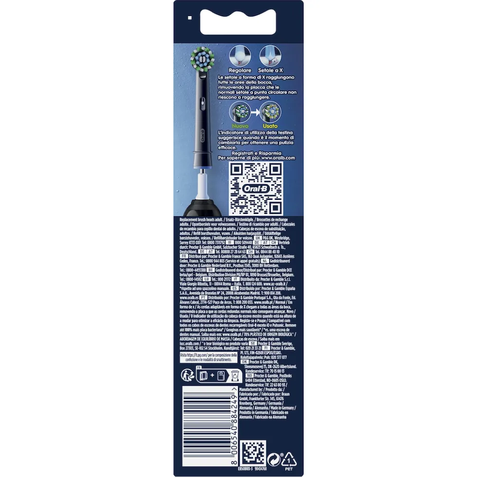 Oral-B testine Pro Cross Action nere, 3 pezzi con setole a X