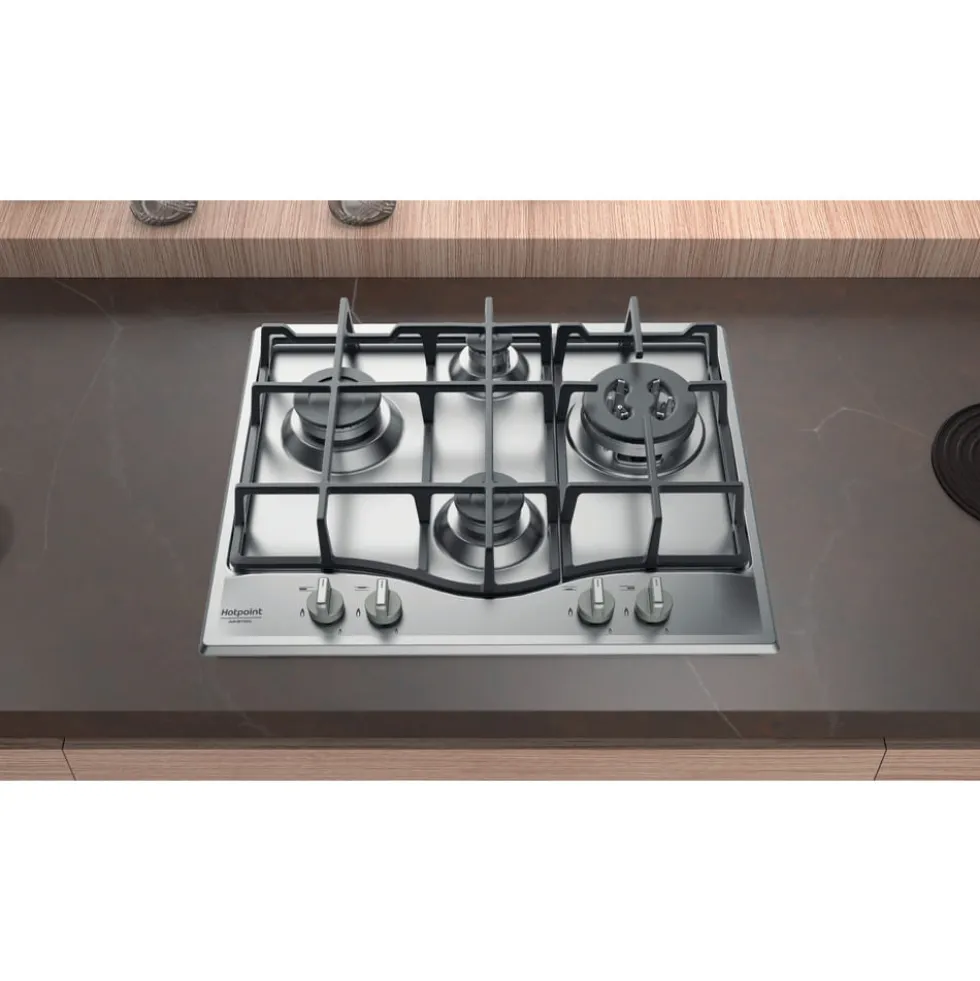 Piano cottura a gas Hotpoint Ariston PCN641TIX da 60cm con 4 fuochi e valvola di sicurezza