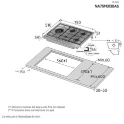 Piano cottura a gas Samsung NA75M3130AS/ET da 75cm in Inox con 5 fuochi