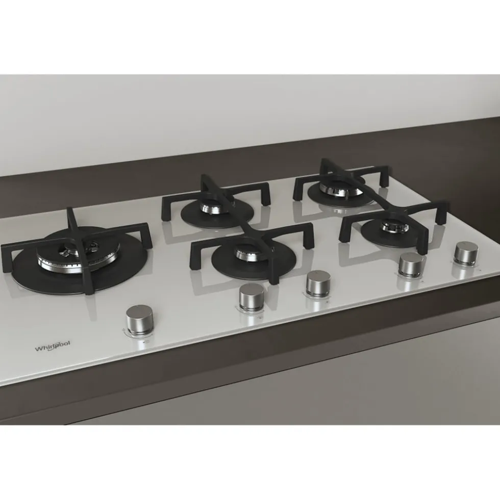 Piano cottura a gas Whirlpool GOA9523/WH 5 fuochi in cristallo bianco