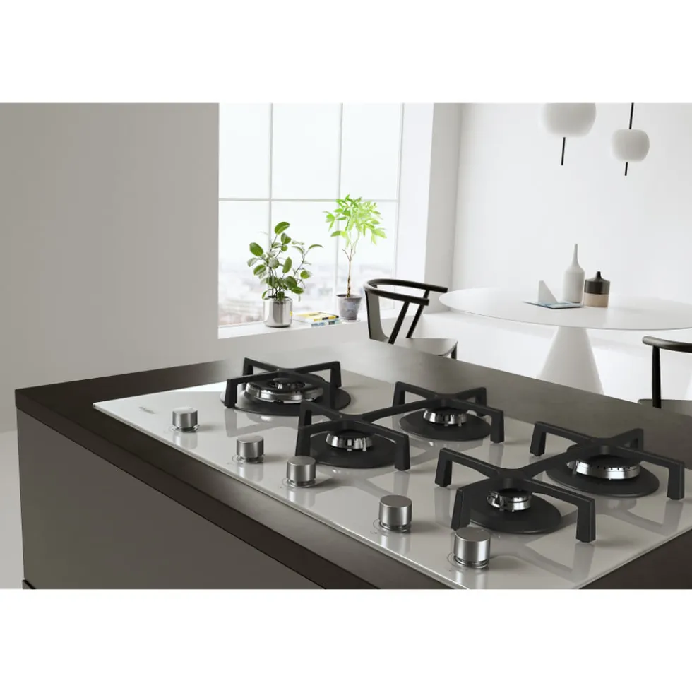 Piano cottura a gas Whirlpool GOA9523/WH 5 fuochi in cristallo bianco