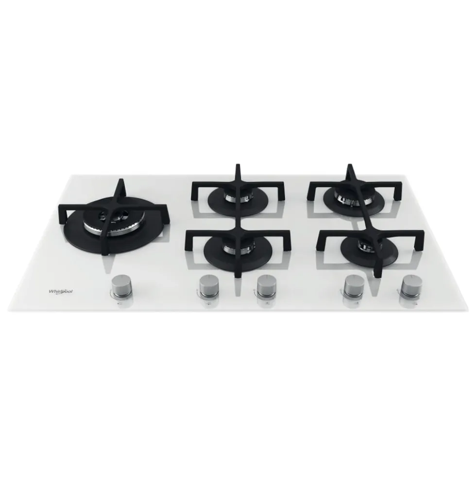 Piano cottura a gas Whirlpool GOA9523/WH 5 fuochi in cristallo bianco