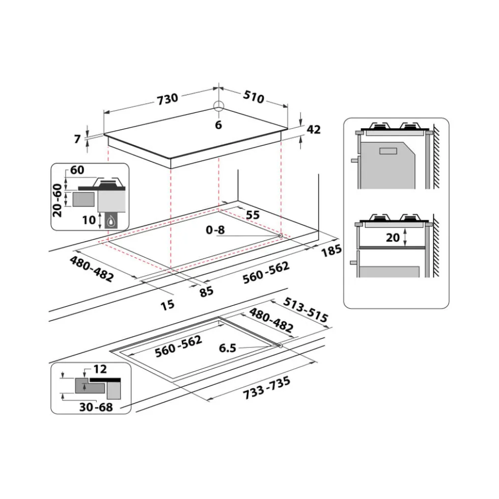 Piano cottura a gas Whirlpool GOA7523/NB1 da 75 cm a 5 fuochi