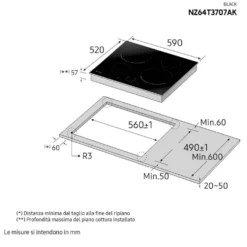 Piano cottura a induzione Samsung NZ64T3707AK da 60cm con 4 zone e controllo digitale