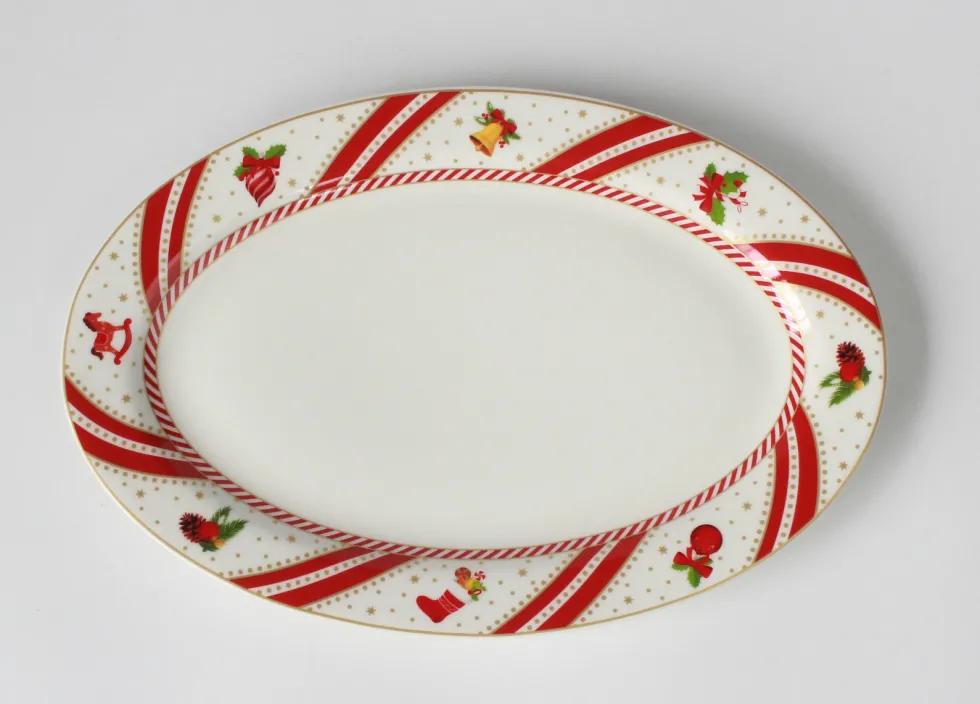 Piatto ovale in new bone china 36 x 24 cm - Candy Canes