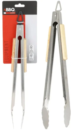 Pinza barbecue Bbq C83506020 manico legno Cromo satinato