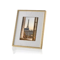 Porta foto legno bianco c/bordo oro - Cornici