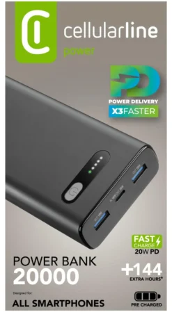 Power bank Cellular Line PBFAST01PD20000K FAST CHARGER Black