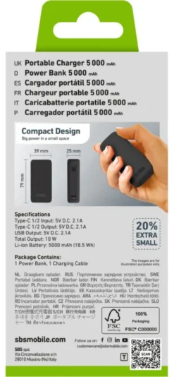 Power bank Sbs TTBB5000MINIK NANOTUBE Black