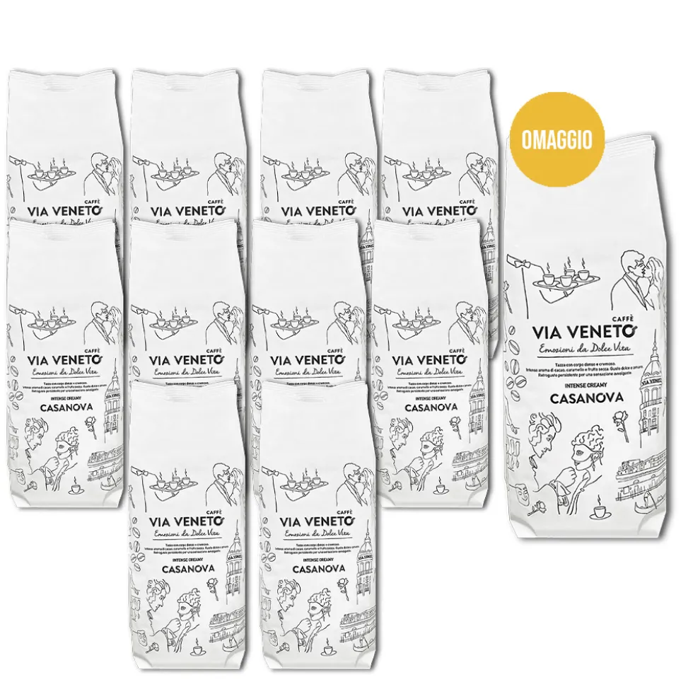 Promo 10+1 Caffè in grani Via Veneto miscela Casanova 500 gr