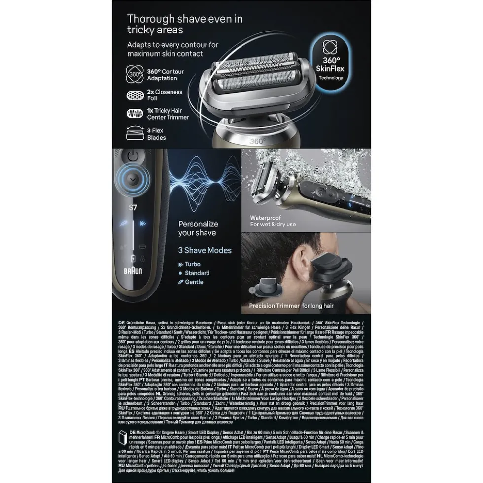 Rasoio elettrico Braun Series 7 72-C1200S con 360° SkinFlex