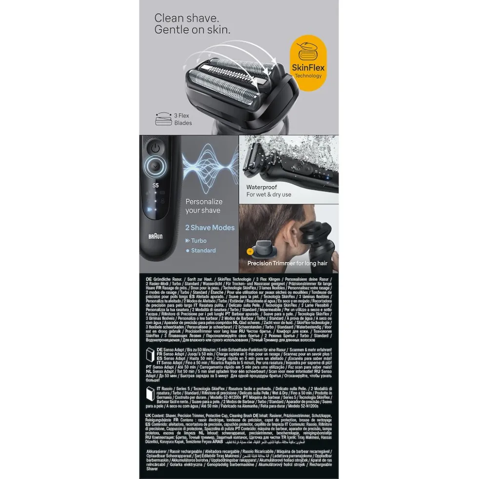 Rasoio elettrico Braun Series 5 52-N1200S per rasatura facile e veloce