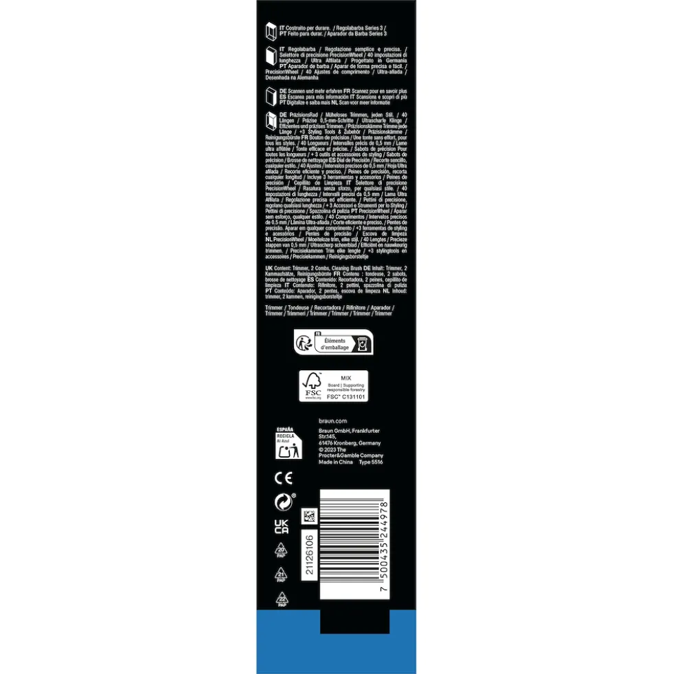 Regolabarba Braun Series 3 BT3520 con 40 lunghezze e 50 min di autonomia