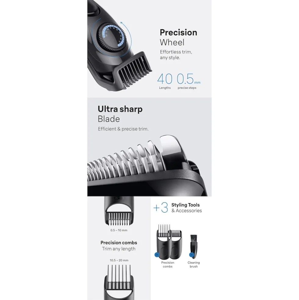 Regolabarba Braun Series 3 BT3520 con 40 lunghezze e 50 min di autonomia