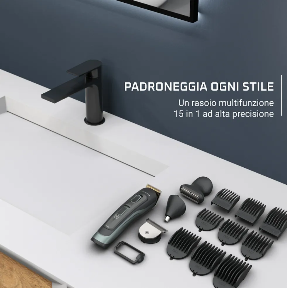 Regolabarba Rowenta TN9444 multifunzione 15 in 1 con lame in acciaio