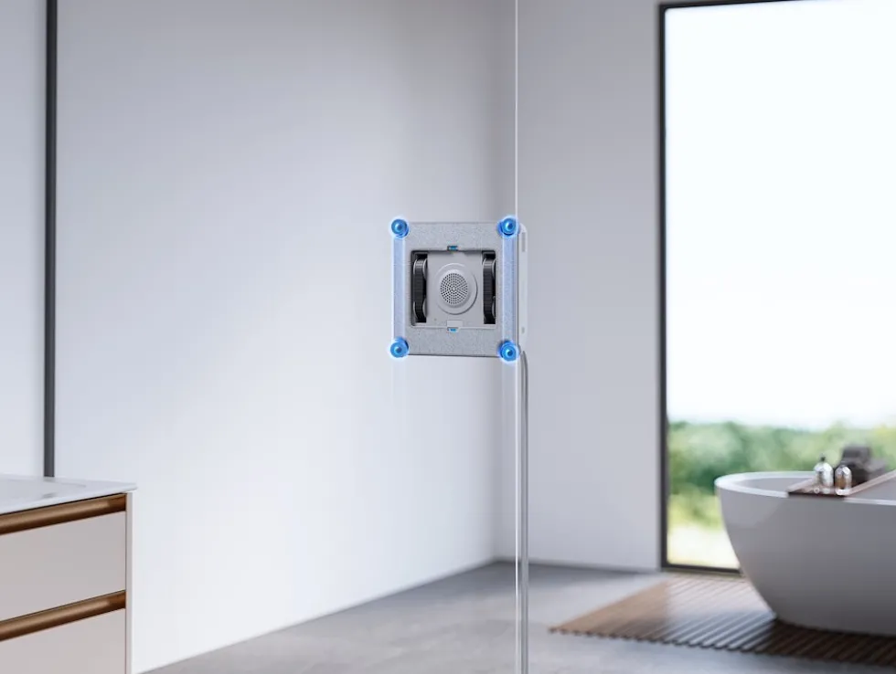 Robot lavavetri Ecovacs Winbot Mini 2 EU con pulizia bordi ravvicinata