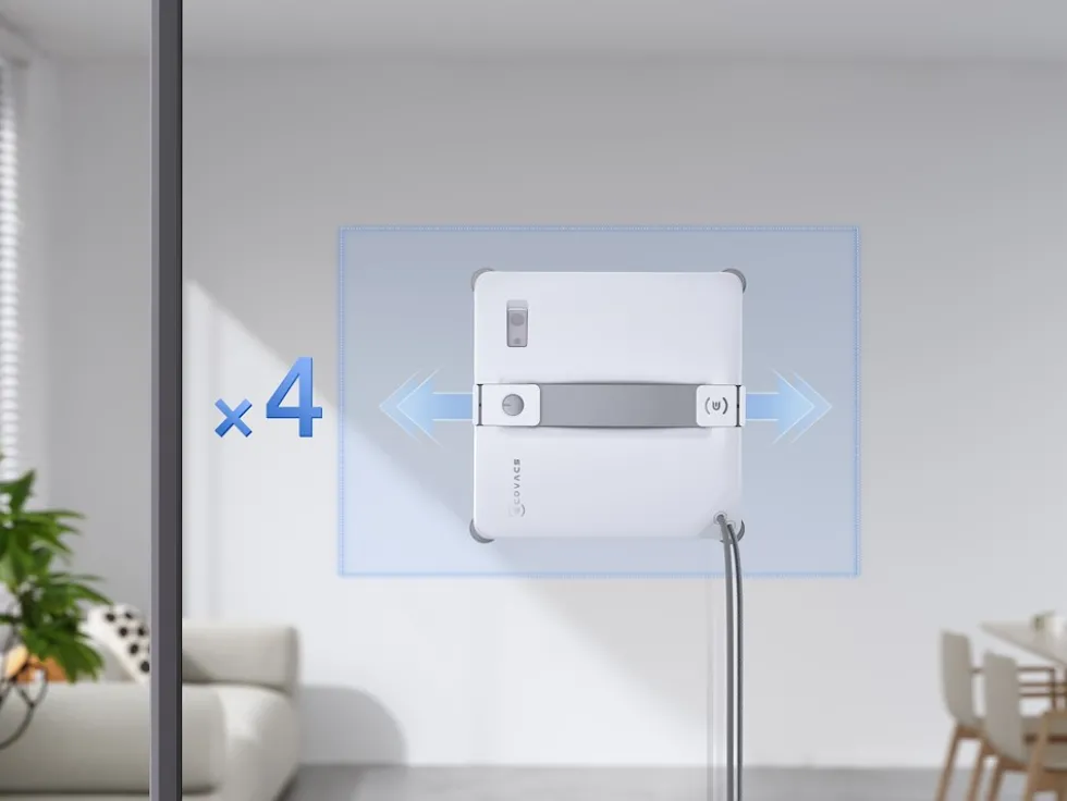 Robot lavavetri Ecovacs Winbot Mini 2 EU con pulizia bordi ravvicinata