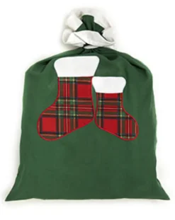 Sacco Babbo Natale verde 100% cotone decorato 50 x 70 cm - Kilty
