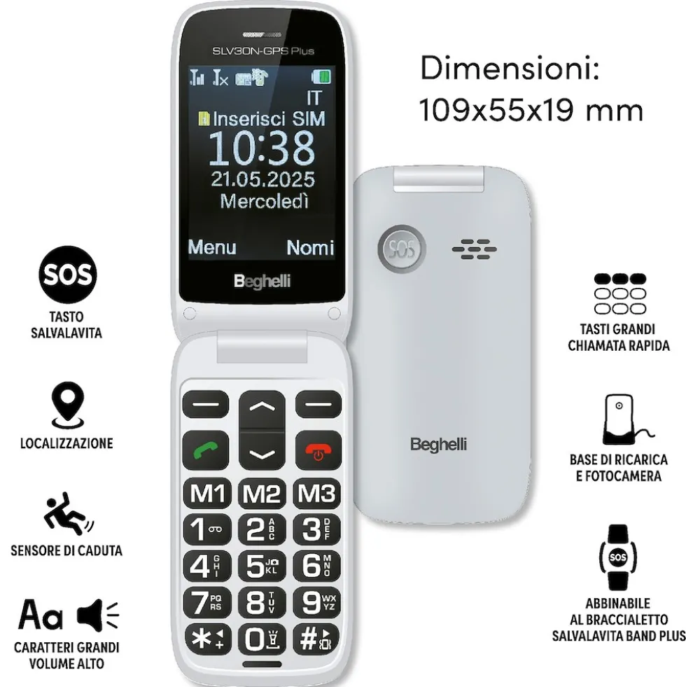 Salvalavita phone Beghelli SLV30N-GPS Plus Ecodesign con Dual SIM