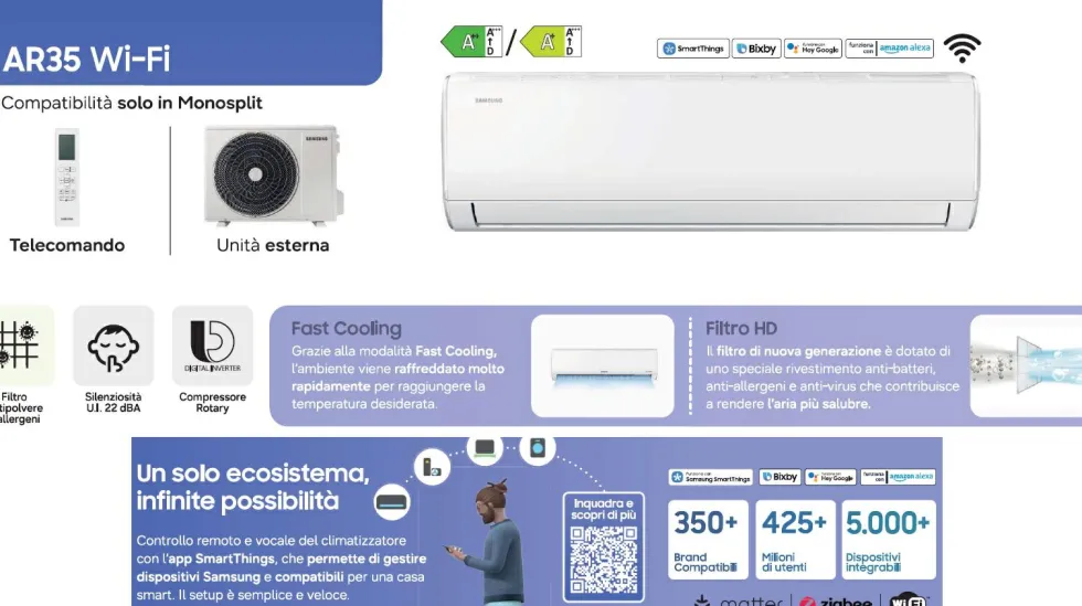 SAMSUNG CONDIZIONATORE 12000BTUAR40 WIFI A++/A+ R32 F-AR12ARH IT