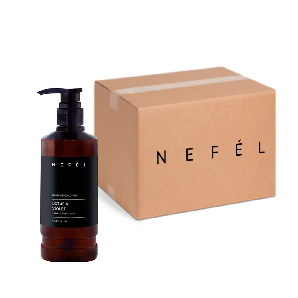 Scatola 6 pezzi crema corpo e mani Lotus e Violet 480 ml - Nefel