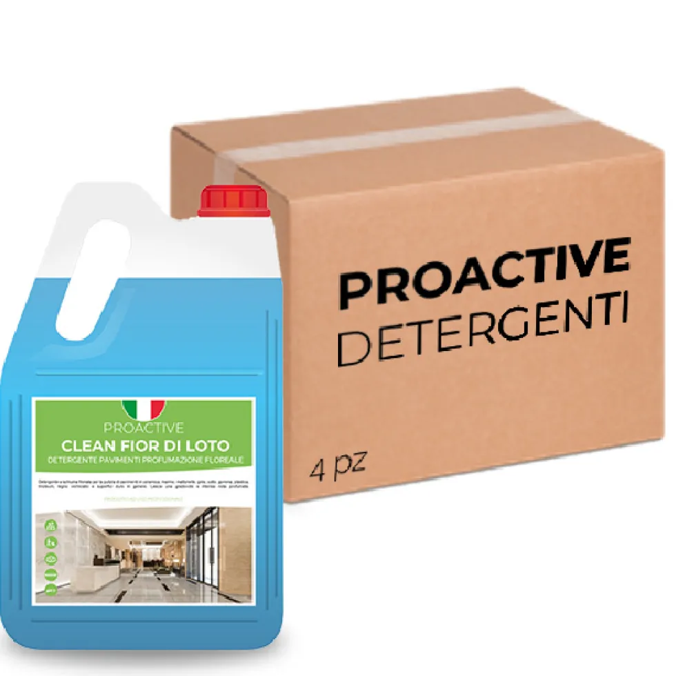 Scatola 4 taniche di detergente pavimenti ProActive Clean Fior di Loto 5 litri