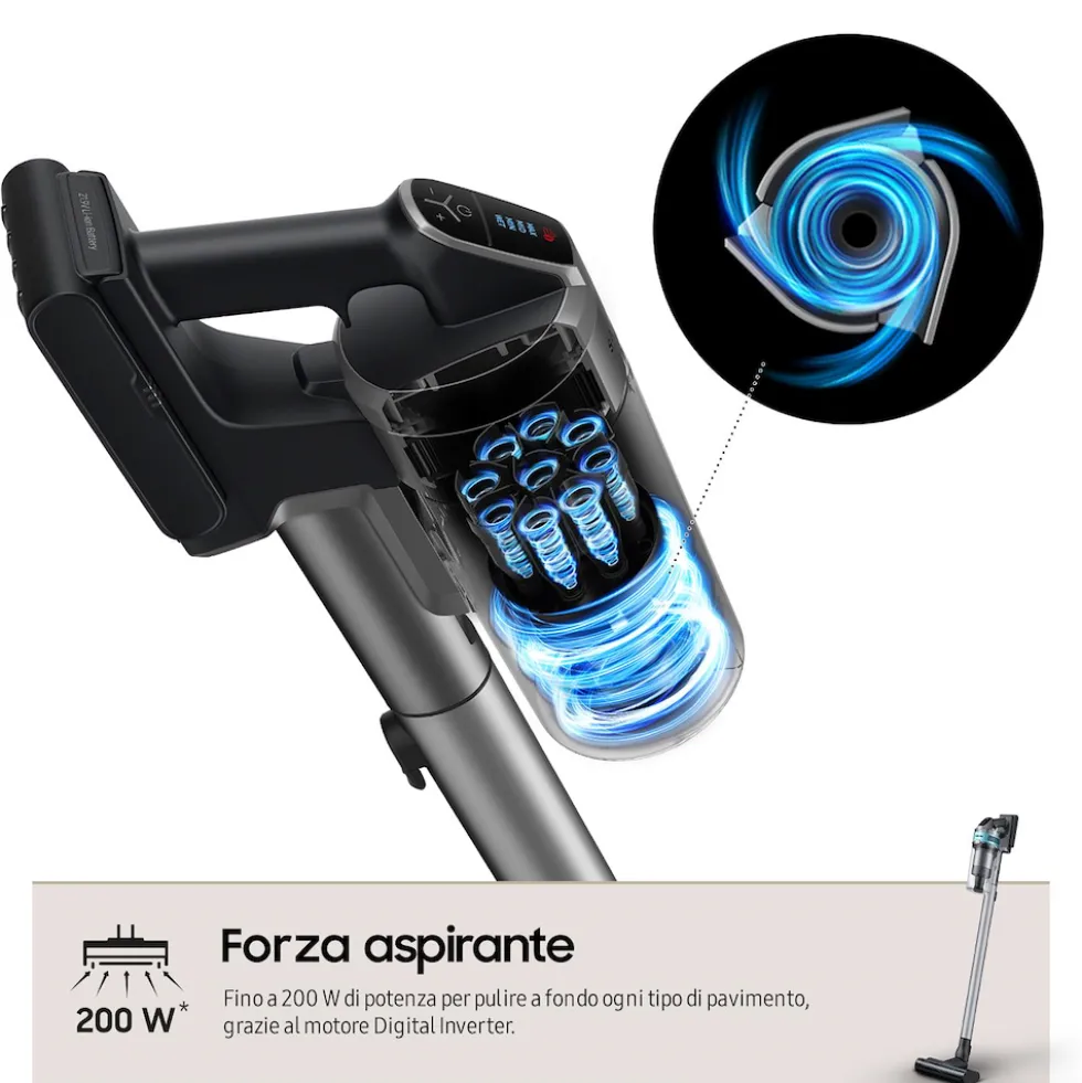 Scopa ricaricabile Samsung Jet 75B PET, 200W, 60 min autonomia
