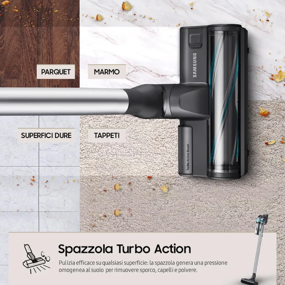 Scopa ricaricabile Samsung Jet 75B PET, 200W, 60 min autonomia