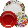 Servizio tavola porcellana 18 pz (6 piatti piani, 6 piatti fondi in stoneware, 6 piatti frutta) Ø 27 cm, Ø 20 cm, Ø 19 cm - Flor