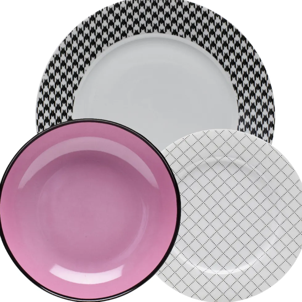 Servizio tavola 18 pz (6 piatti piani, 6 fondi, 6 frutta) Ø 27 cm, Ø 21 cm, Ø 19 cm - Coco