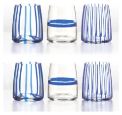 Set bicchieri Amicasa DF25324 BLUESTRIPE Trasparente e Blu