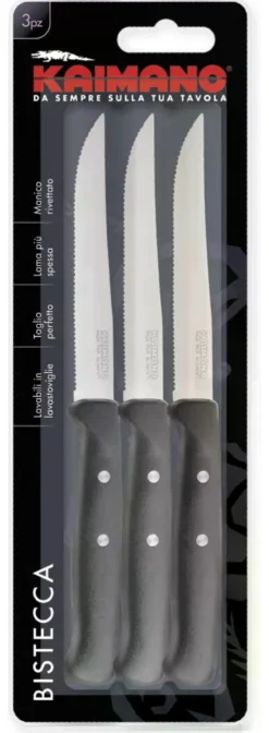 Set coltelli bistecca Kaimano 1023378 PREMIUM lama denti fini Nero
