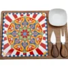 Set formaggio (base in legno con inserto in ceramica, 1 ciotola in ceramica e 2 coltelli in acciaio con manico in legno) 30 x 17 cm - Etna