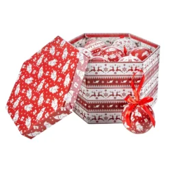 Set 14 palle decorazione albero Ø 7,5 cm con scatola esagonale alce/slitta - Decor