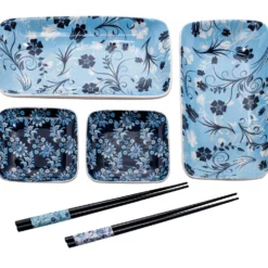Set sashimi (2 piatti rettangolari, 2 piattini quadrati e 2 paia di bacchette) 20 x 12 cm, 10 x 10 cm - Kyoto