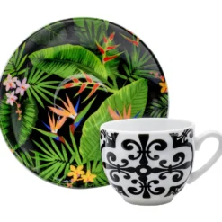 Set 6 tazze caffè con piattino porcellana 100 ml - Jungla