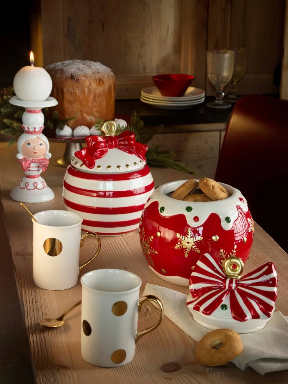Set 2 tazze new bone china pois con manico dorato 310 ml - Pois grandi