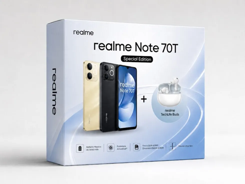 Smartphone Realme Note 70T 4G con 4GB RAM e 256GB memoria