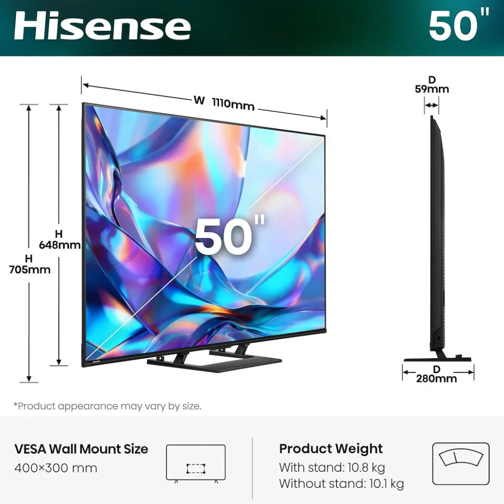 Smart TV Hisense 50A79S QLED 4K Dolby Vision IQ/Atmos
