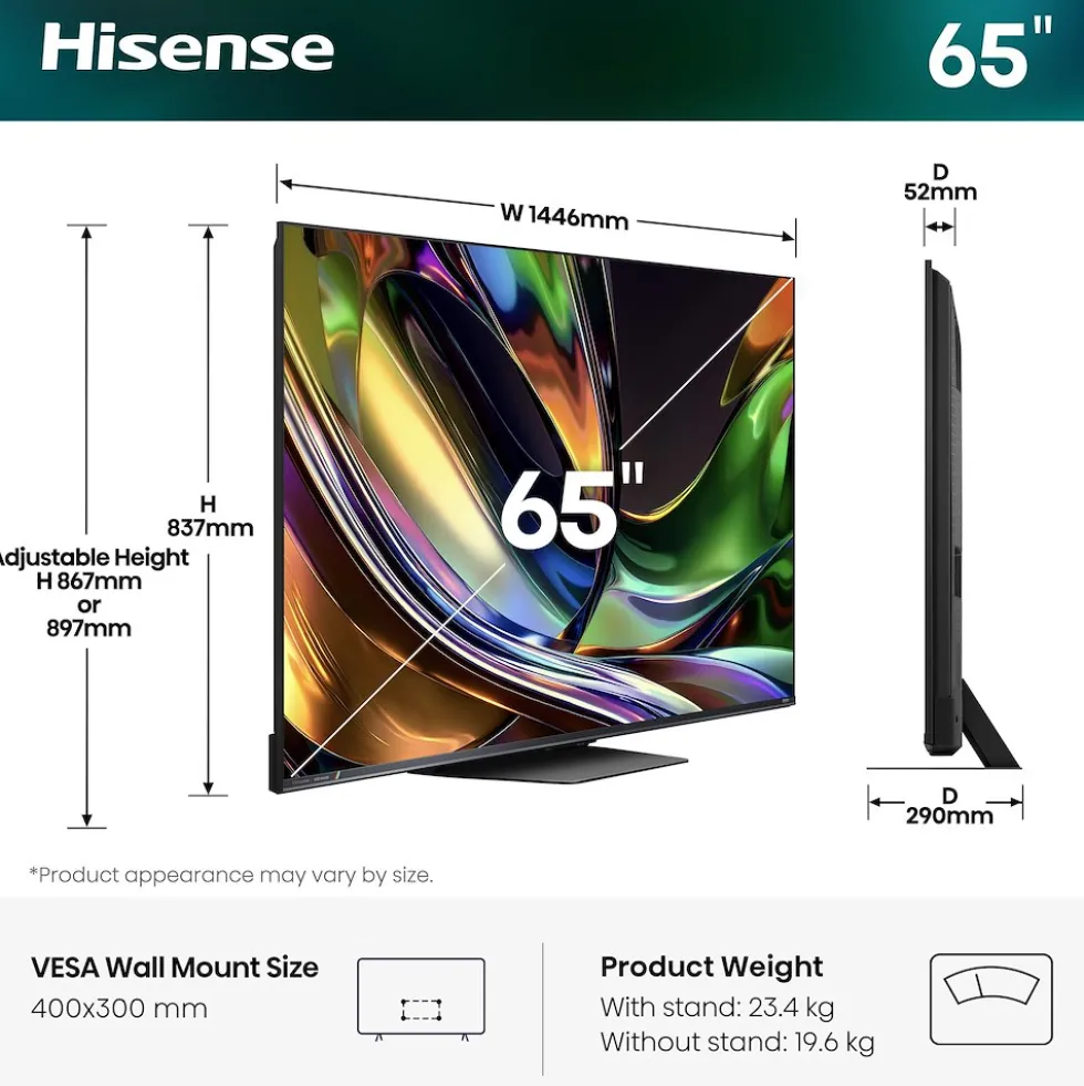 Smart TV Hisense 65ER8S Mini LED 4K 180Hz con Dolby Vision IQ