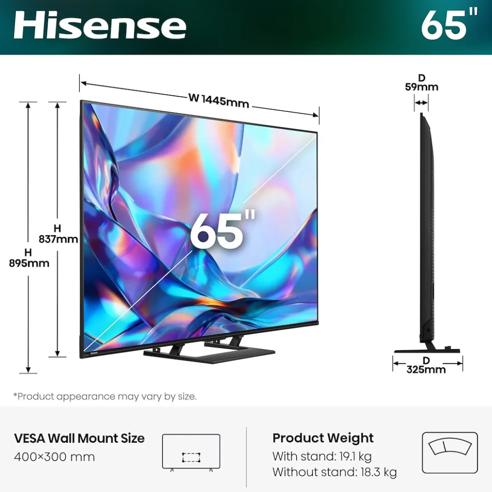 Smart TV QLED Hisense 65A79S 4K con Dolby Vision e Atmos