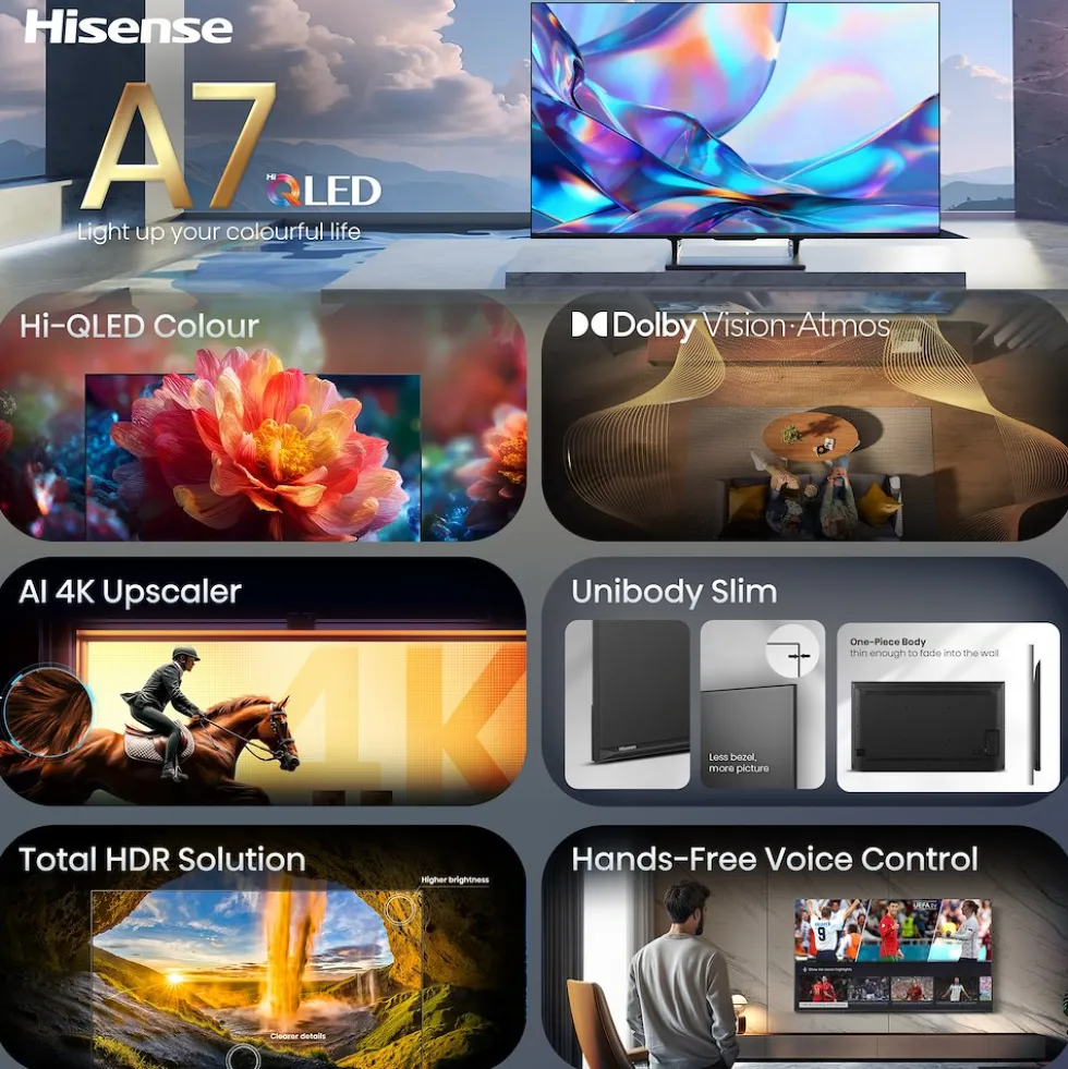 Smart TV QLED Hisense 65A79S 4K con Dolby Vision e Atmos