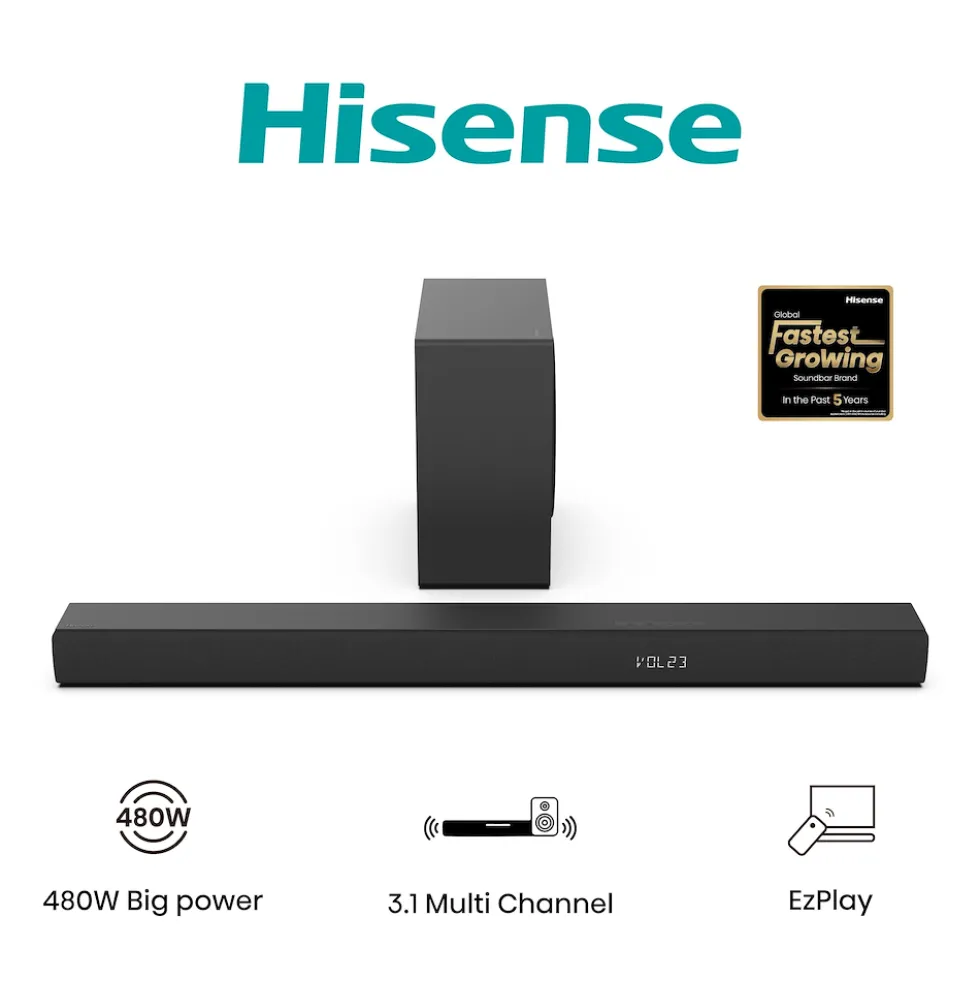 Soundbar Hisense HS3100 3.1 con 480W e Bluetooth