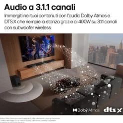 Soundbar LG Electronics S70TY, audio 3.1.1 da 400W con subwoofer wireless