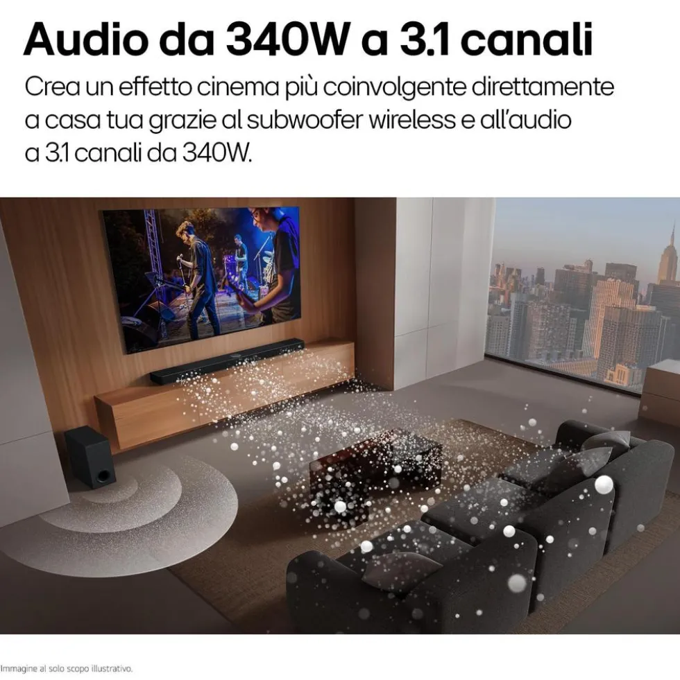 Soundbar LG S60T con subwoofer wireless e audio AI Sound Pro