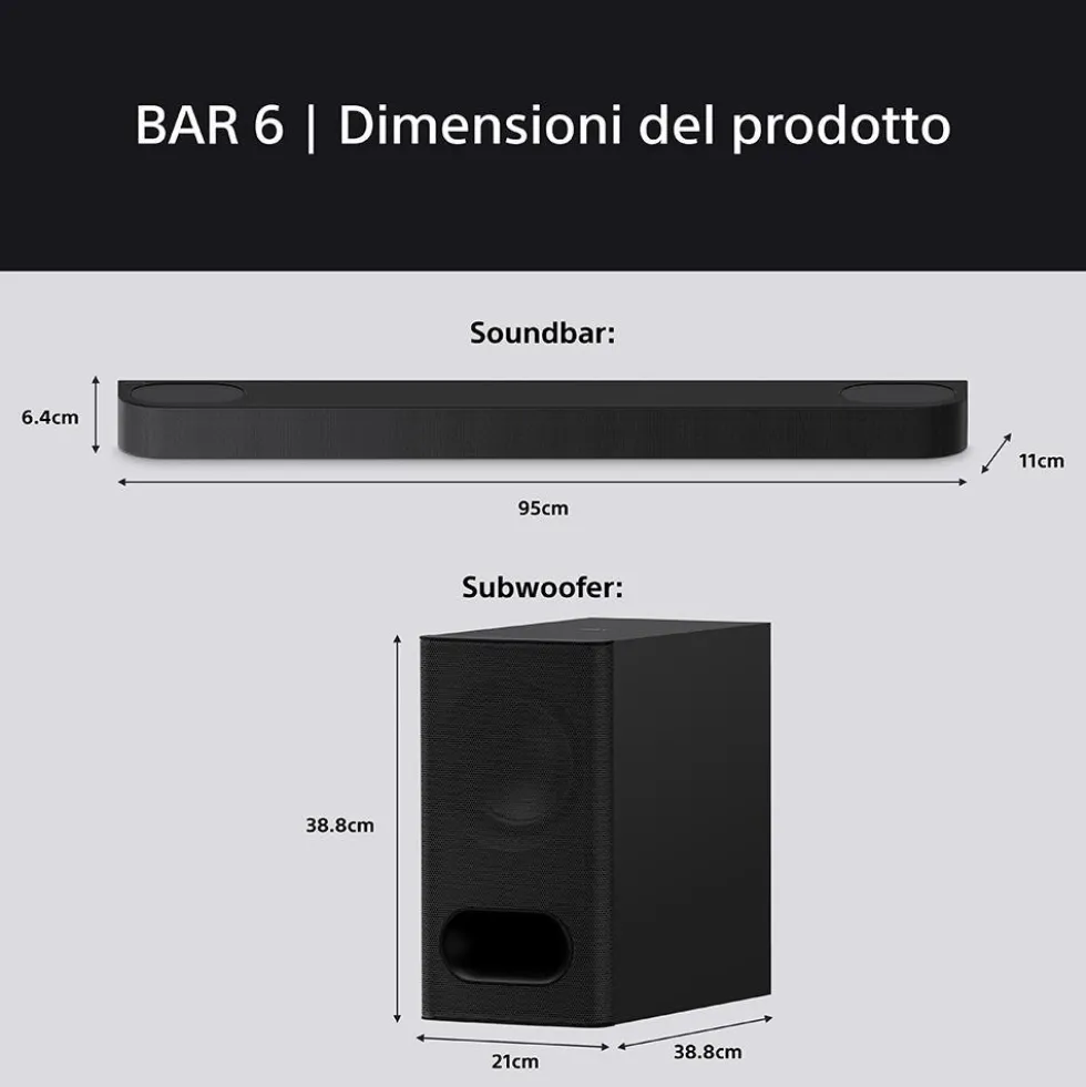 Soundbar Sony BRAVIA Theatre Bar 6 3.1.2 canali con subwoofer wireless