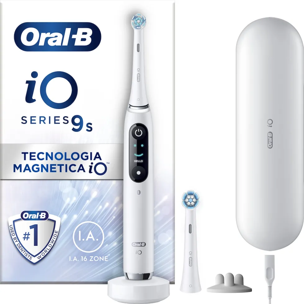 Spazzolino elettrico Oral-B iO 9S Bianco con 2 testine e custodia